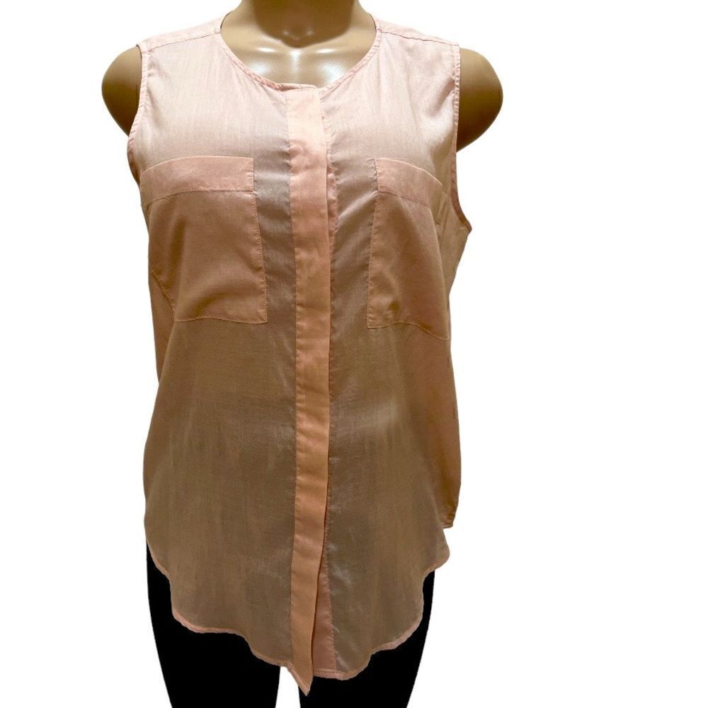 Theory Sleeveless Blush Linen Shirt, M
